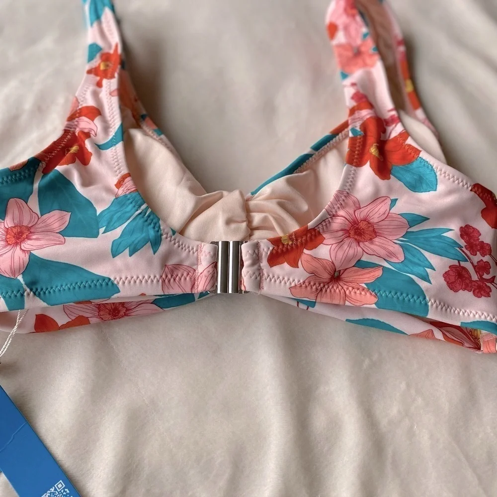 Cupshe Floral Bikini Top Pink Orange Teal Twist Front – Size Small NWT